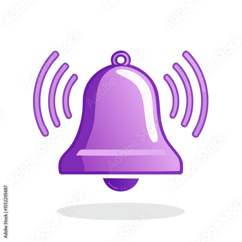 Ringing Bell Illustration, Vibrant Purple Notification Symbol with Sound Waves on Black Background