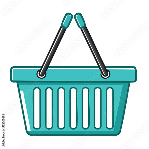 Teal shopping basket illustration for market concept purchase goods retail store shopping customer service cartoon flat design