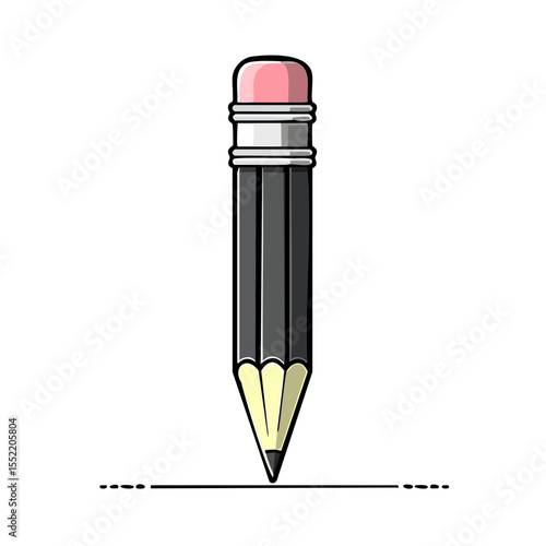Stylized gray pencil with pink eraser illustration on dark background for creative or educational themes stationery concept