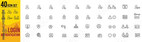 Minimalist Line Icon Set of Login and Authentication in Modern Vector Style.password, security, access, user, lock, signIn, signOut, account, identity, verify