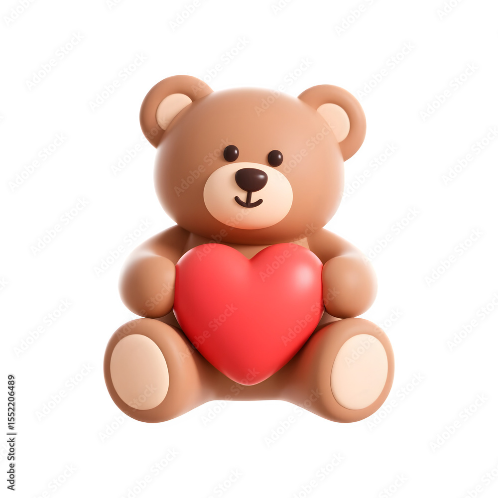 Obraz premium Cute 3d rendered teddy bear holding a red heart isolated on transparent background