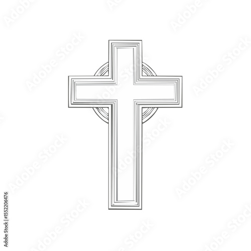 White Celtic cross outline against a black background religious art symbol of faith and Christianity illustration