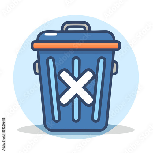 Blue recycle bin with X icon vector illustration showing data deletion or cancellation concept in a flat design style