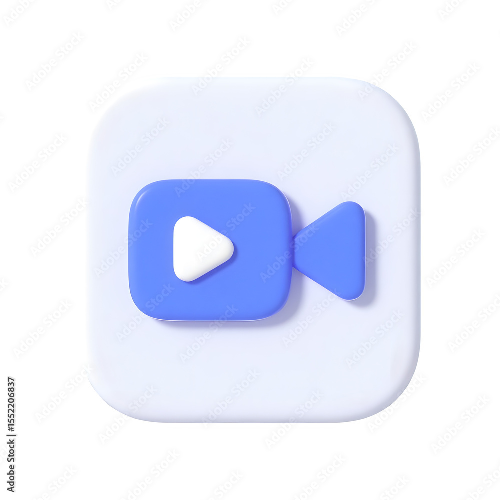 Modern blue video camera icon with white play button isolated on transparent background Modern blue video camera icon with white play button isolated on transparent background