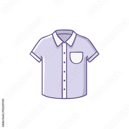 Light Purple Button Down Short Sleeve Shirt with Pocket Flat Vector Illustration