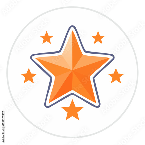 Orange Stars in Round Badge Design with Five Star Rank System Graphic Element Icon