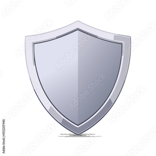 Silver shield emblem symbol of security and defense illustration icon protection metallic medieval knight badge strong shiny safety