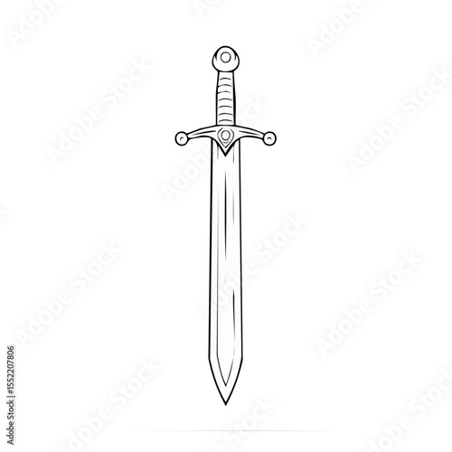 Monochrome Sword Graphic with Sharp Blade and Ornate Handle on Black Background