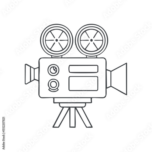 Vintage Film Camera on Tripod Line Art Illustration Filming Production Equipment