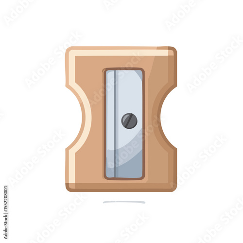 Cartoon Pencil Sharpener Illustration with Metal Blade and Tan Housing on Black Background