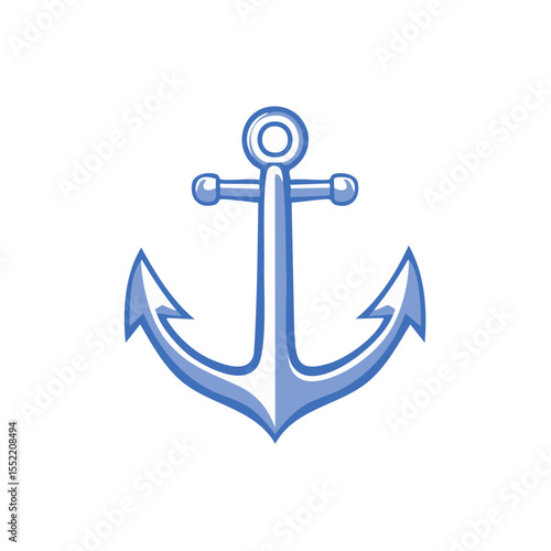 Blue and white anchor symbol nautical theme marine navigation maritime vessel sea ocean seafaring symbol boat part cartoon style design