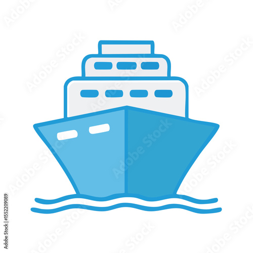 Stylized Cruise Ship Icon at Sea Ocean Voyage Travel and Holiday Concept