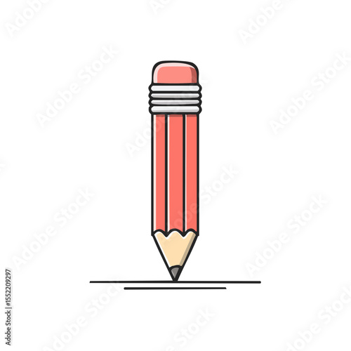 Cartoon Pencil Drawing Straight Line Against Black Background, Writing and School Supplies Illustration