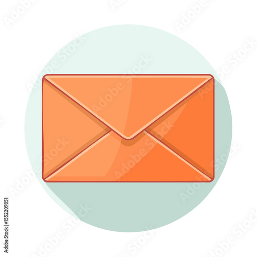Orange envelope illustration for email communication or postal mailing services isolated on round pale green background