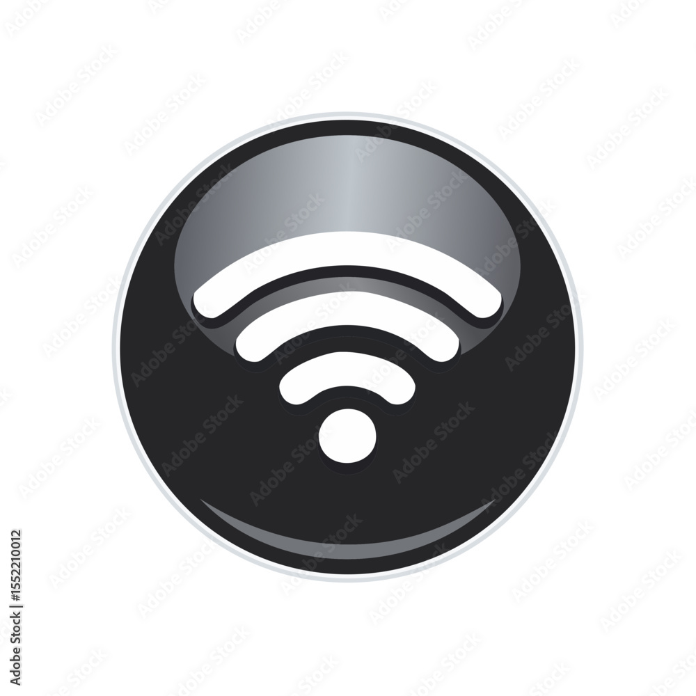 Glossy Black Circle with White Wireless Internet Signal Icon Illustration Glossy Black Circle with White Wireless Internet Signal Icon Illustration