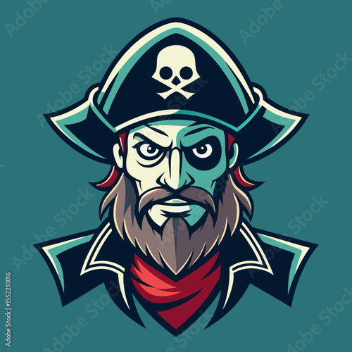 Fierce pirate captain with eyepatch and skull hat illustration