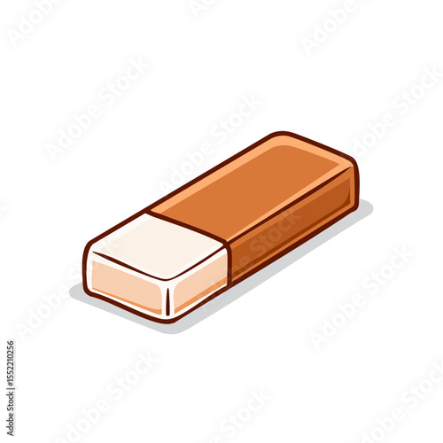 Cartoon style eraser tool for error correction in education art and design with outline in brown and white on black background