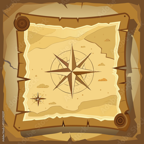 Vintage treasure map with compass rose and weathered parchment background