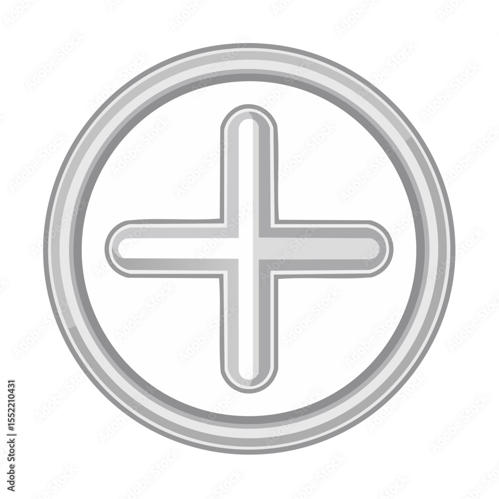 Fototapeta premium Silver Plus Sign in Circle Outline Addition Symbol Medical Aid Button Icon