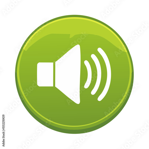 Green Round Button Icon Representing Sound Volume Symbol on Black Background