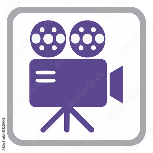 Vintage Movie Camera Icon, Purple Silhouette on White, Filming Equipment, Video Production