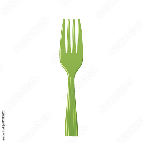 Isolated Single Green Fork on Black Background - Kitchen Utensil Dinnerware