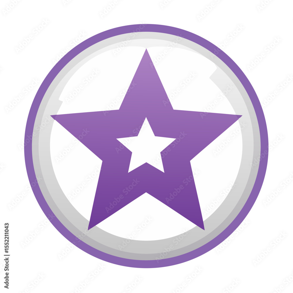 Purple Star with White Star Centered Inside within a White Circle Surrounded by Gray Border Icon Purple Star with White Star Centered Inside within a White Circle Surrounded by Gray Border Icon