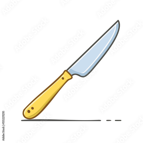 Stylized Kitchen Knife Illustration with Yellow Handle Food Preparation Tool Sharp Blade for Cutting and Slicing