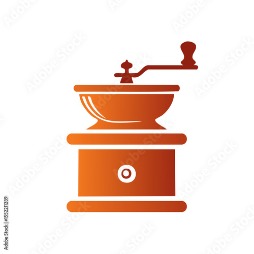 Vintage Coffee Grinder Illustration in Copper Tones Isolated on Black Background Home Kitchen Coffee Shop Preparation Drink Beverage Equipment