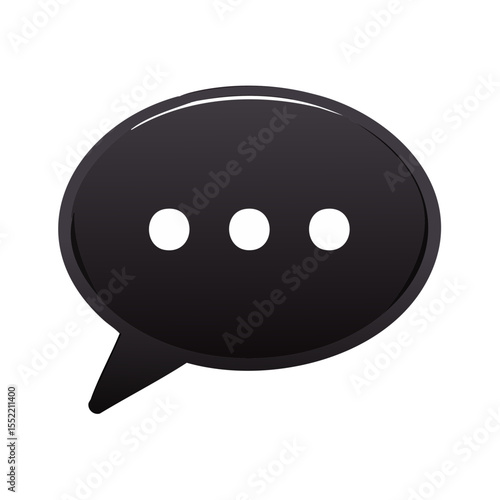 Dark gray speech bubble with three white dots for loading symbol on black background