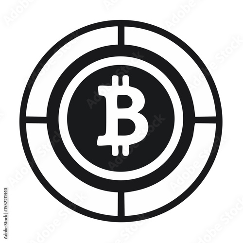 Bitcoin Symbol Encased in Circular Segmented Frame in Black and White