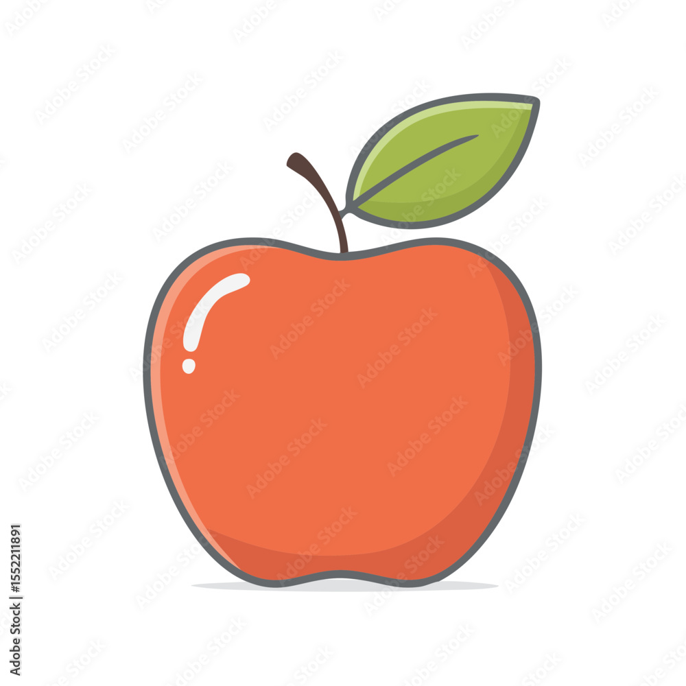 Fototapeta premium Illustration of a Red Apple with Leaf Isolated on Black Background, Fruit Icon