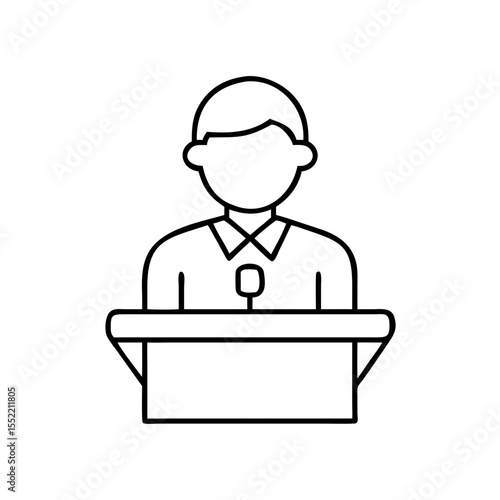 Public speaker avatar delivering a speech at a podium