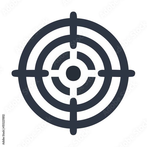 Target symbol with crosshairs for aiming concept precision and goals achieving in white on a black background