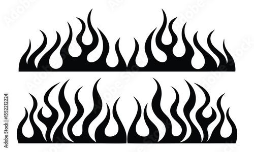 Two rows of stylized black tribal flames on a white background representing a classic hot rod or custom vehicle graphic design element