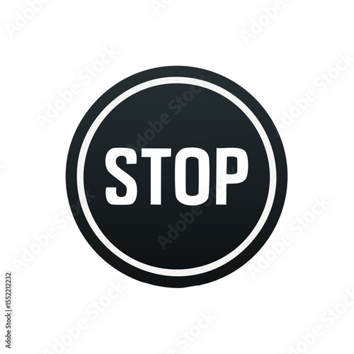 Dark Circular Stop Sign Symbol Isolated on Black Background, Warning Graphic