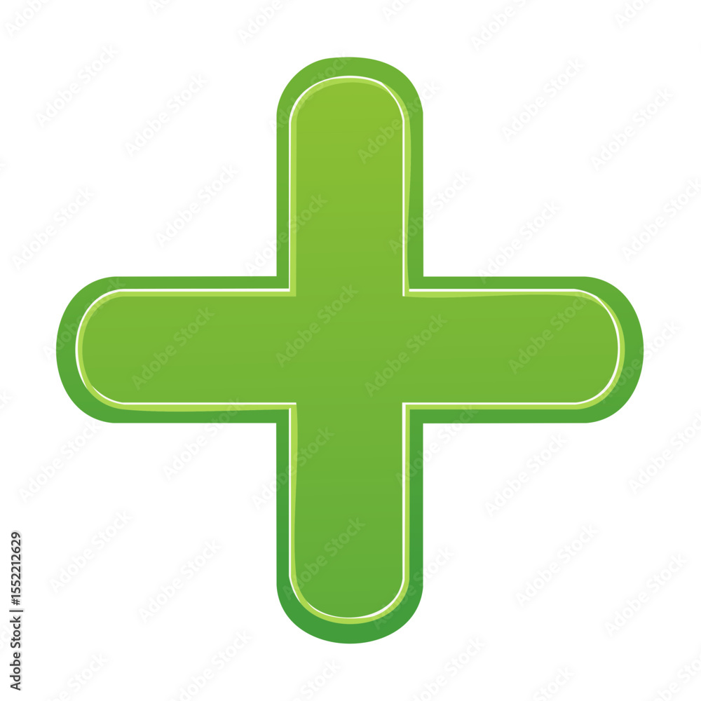 Fototapeta premium Bright Green Plus Sign Illustration with Rounded Edges on a Black Background