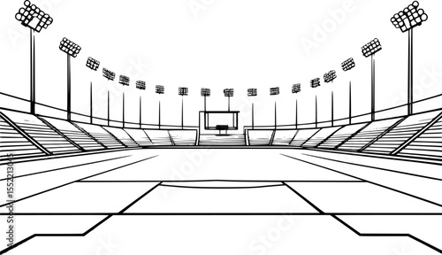 Stadium with floodlights outline. Minimal vector design of night sports venue