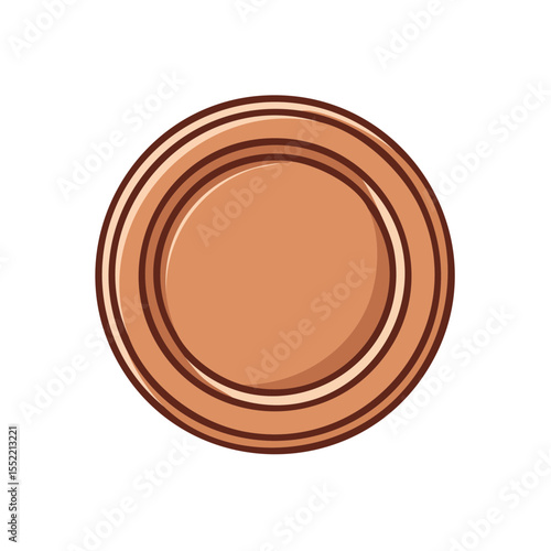 Single Bronze Coin Illustration with Shading on Black Background, Round Shape, Award