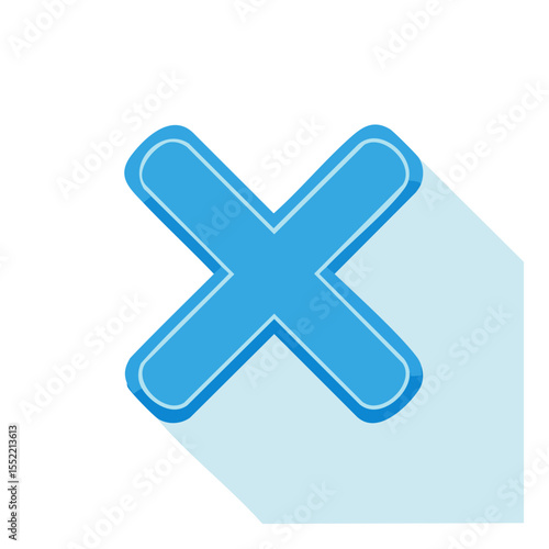Blue cross icon with long shadow negative selection sign symbol mark error incorrect fail decline rejection deletion