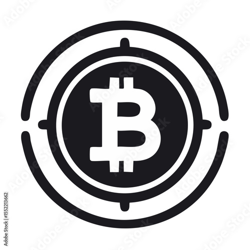 Bitcoin Symbol in Dark Gray Circle with Target Design on Black Background