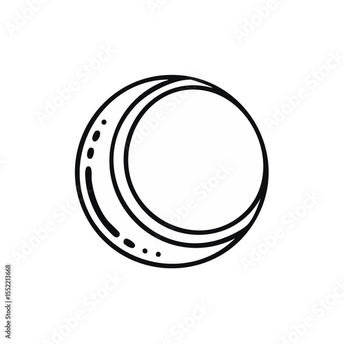 Crescent Moon Icon with Black and White Outline, Celestial Crescent Shape Illustration