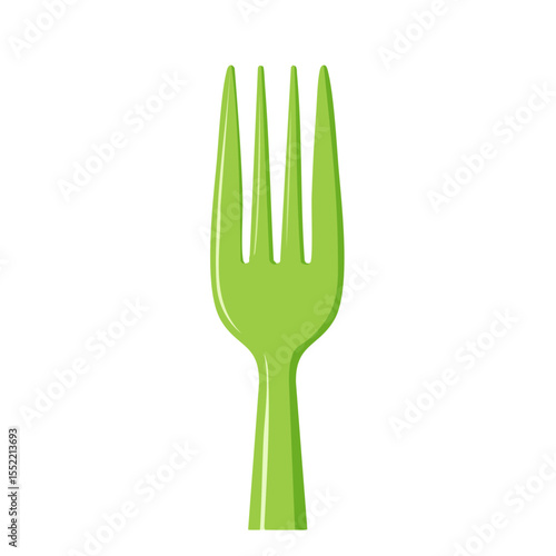 Isolated green fork with four tines on black background, kitchen utensil