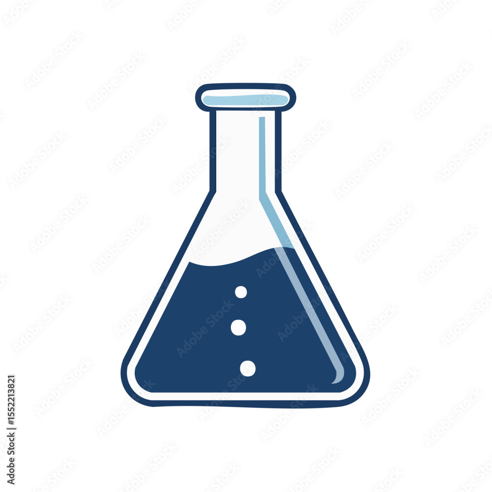 Erlenmeyer Flask with Blue Liquid and Bubbles Science Experiment Vector Illustration Erlenmeyer Flask with Blue Liquid and Bubbles Science Experiment Vector Illustration
