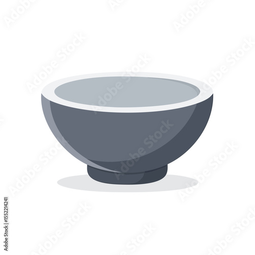 Illustration of an Empty Gray Bowl with a Foot Standing on a White Surface with a White Drop Shadow