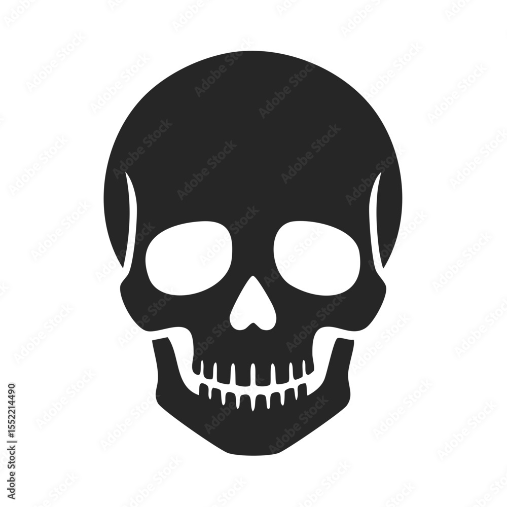 Human Skull Silhouette on Black Background, Scary Halloween Icon, Anatomy Illustration Human Skull Silhouette on Black Background, Scary Halloween Icon, Anatomy Illustration