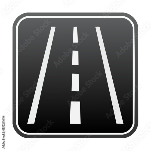 Highway Lane Button Icon with Road Markings in Square Gray Gradient Frame