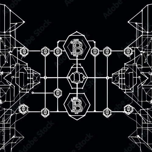 Blockchain Encryption Concept Outline with Cryptographic Sequence on Dark Teal Background for Fintech and Cybersecurity Presentations