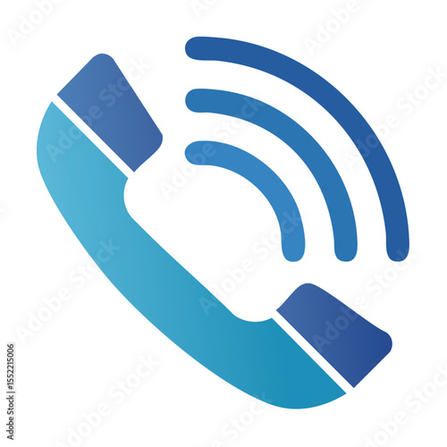 Phone call icon with sound waves in blue color scheme for communication and telecommunications designs and graphic user interface templates