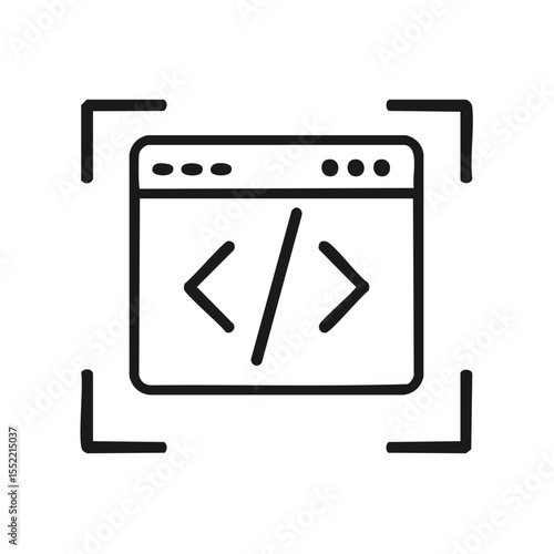 Code Editing Interface Symbol with Focus Indication Software Development Interface Element Web Development Template Line Art Icon